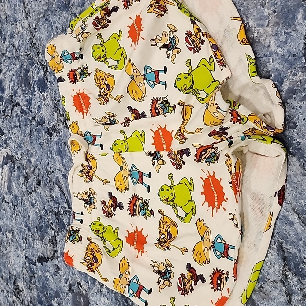 Nickelodeon White Shorts with Green, Orange and Yellow Characters